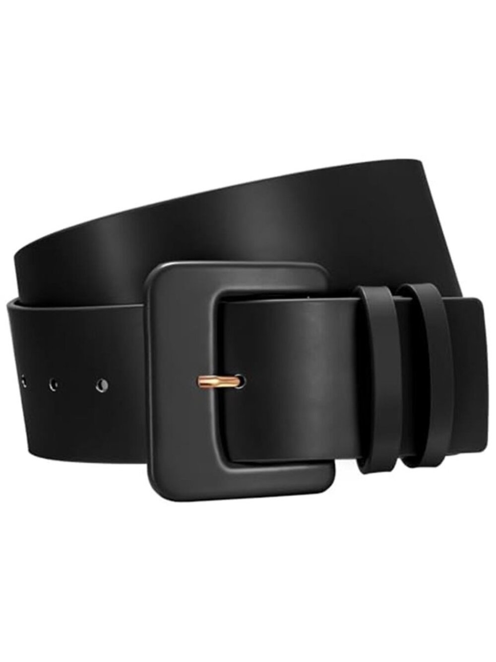 Black Wide Leather Belt 2.13" Square Buckle Statement Waist Belt